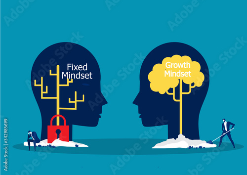 Big head human think growth mindset different fixed mindset concept vector