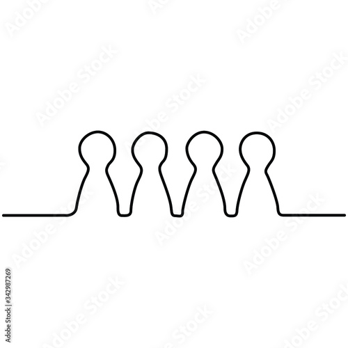 one continuous line drawing four pawns