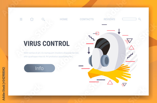 gloves and antiviral medical respirator face mask protection against coronavirus prevention of virus spreading pandemic covid-19 concept copy space horizontal vector illustration