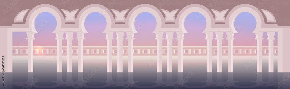 Fototapeta premium nabawi mosque building architecture exterior muslim religion concept horizontal flat vector illustration