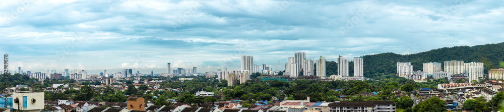 Panoramic view of the capital city of Penang island in Georgetown , Malaysia.