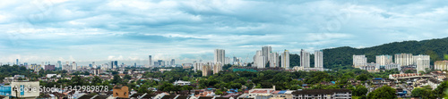 Panoramic view of the capital city of Penang island in Georgetown , Malaysia.