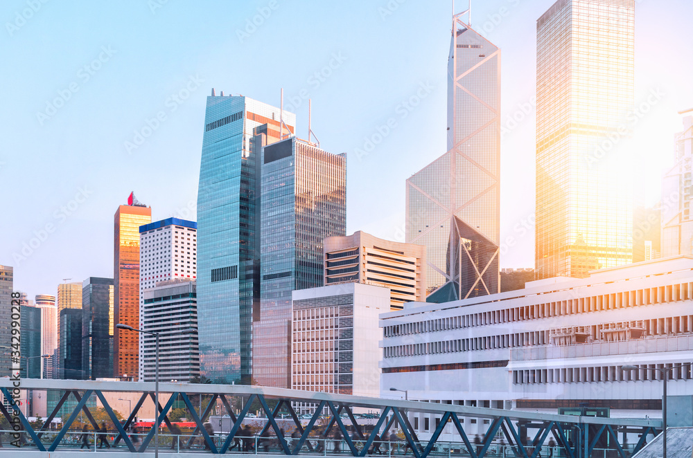 Naklejka premium Cityscape with sun shining