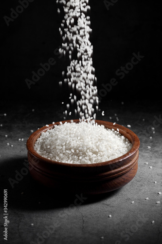 close up Japanese rice in dark background, Japanese rice in kitchen