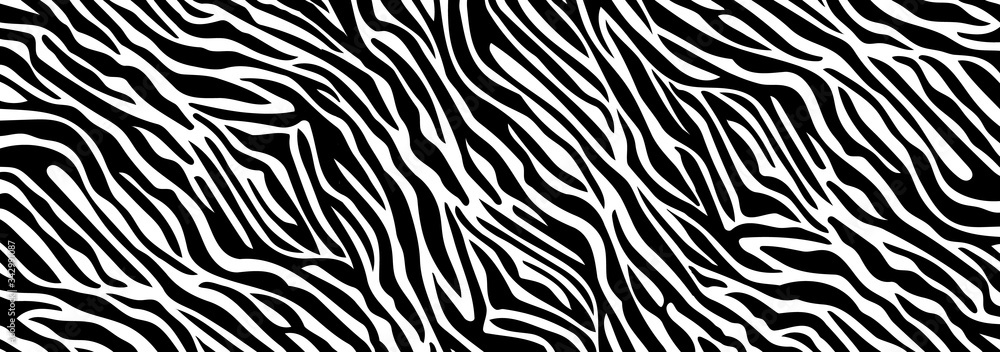 Trendy zebra skin pattern background vector. Animal fur, vector background for Fabric design, wrapping paper, textile and wallpaper. - obrazy, fototapety, plakaty 