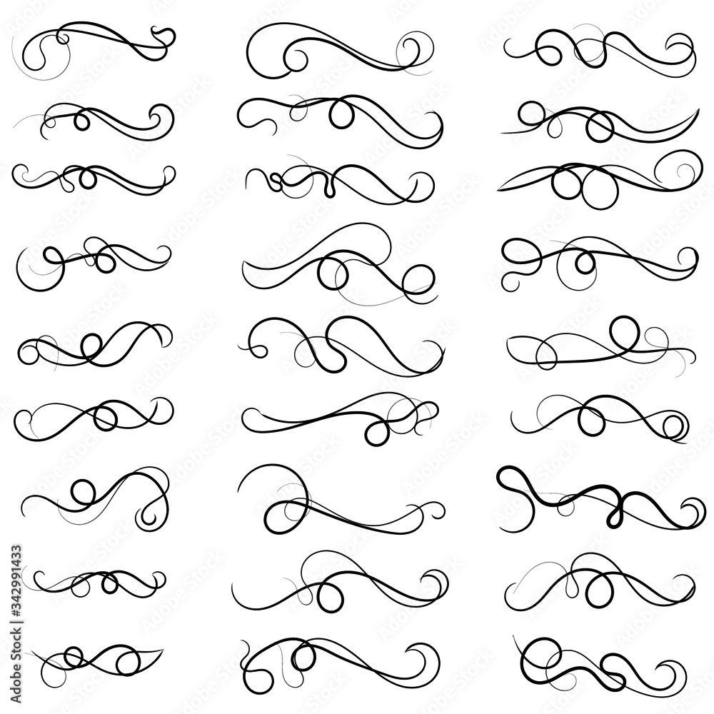 set of borders and swirl dividers decorative elements isolated on white for design set of borders and swirl dividers decorative elements isolated on white for design