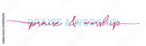 Praise and worship Vector brush calligraphy banner, inspirational typography, Thin segment line font, minimalist type
