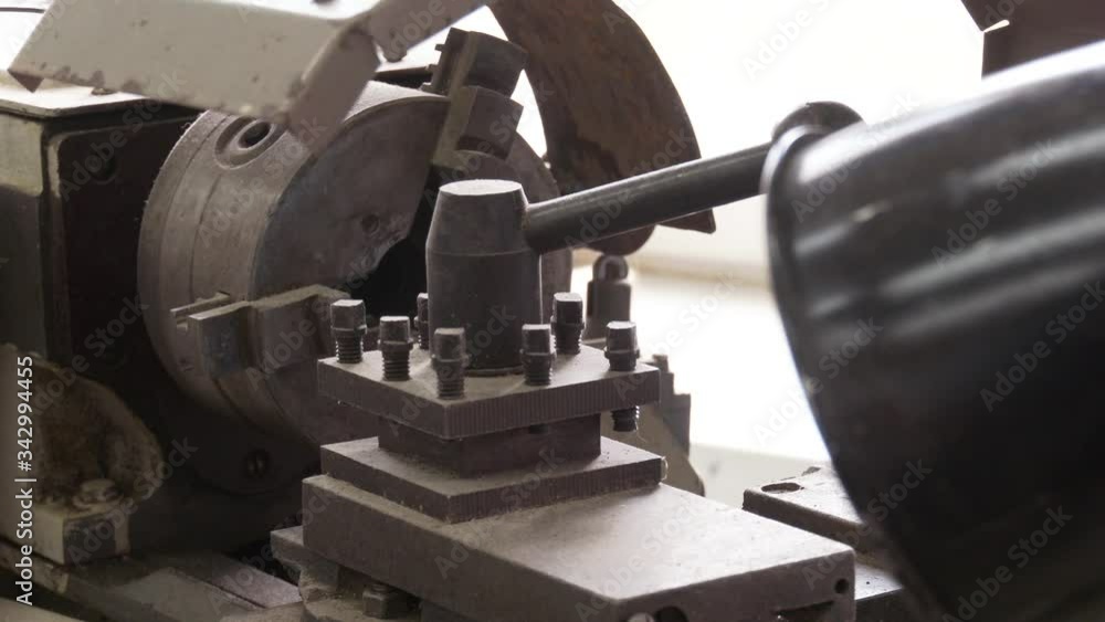 lathe urban and cleaned after work. old lathe. Closeup old machinery in