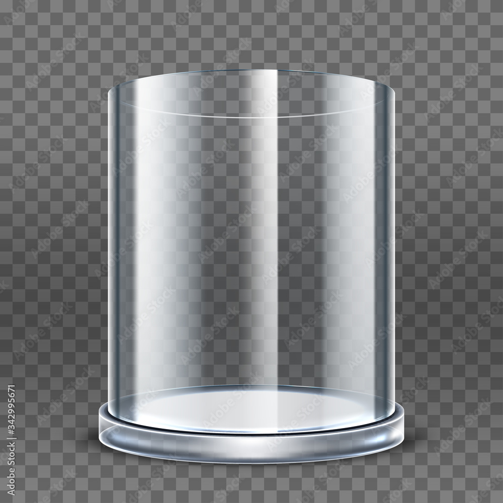 Empty transparent glass cylinder isolated on transparent background. 3d round showcase. Exhibit transparent display box Empty transparent glass cylinder isolated on transparent background. 3d round showcase. Exhibit transparent display box