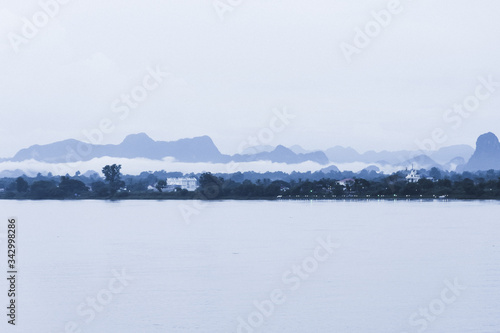 View of the Mekong River in Laos, Image format is a paint guideline, Noise in picture black and white tone.