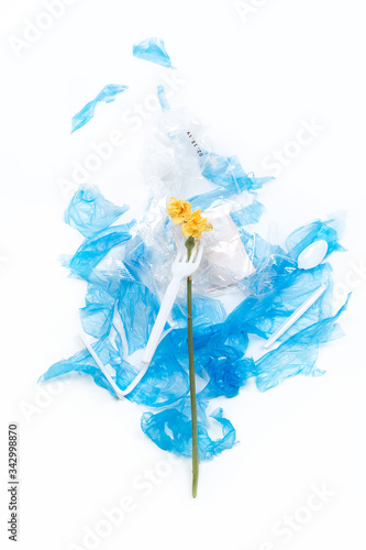 Garbage plastic killed flower