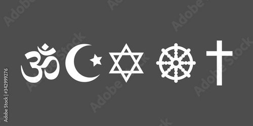 Religious symbols icon set. Vector illustration, flat design.