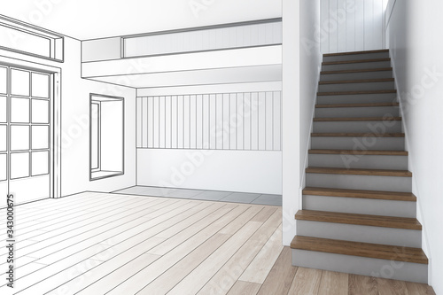 Raumgestaltung beim Hausbau  Entwurf  - 3d I llustration