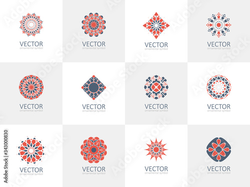 Geometric logo template set. Vector ornamental symbols