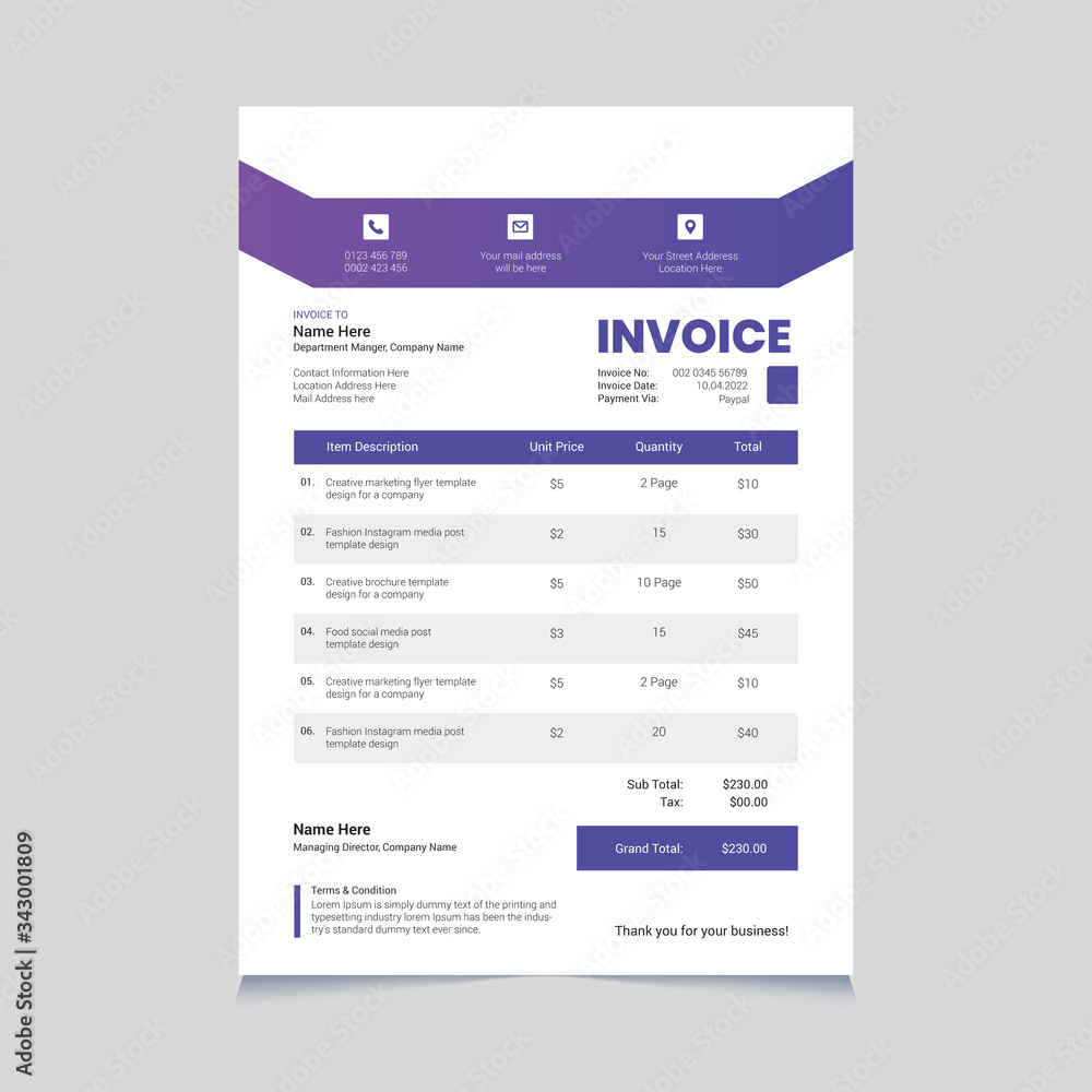 Corporate purple abstract modern invoice template Corporate purple abstract modern invoice template