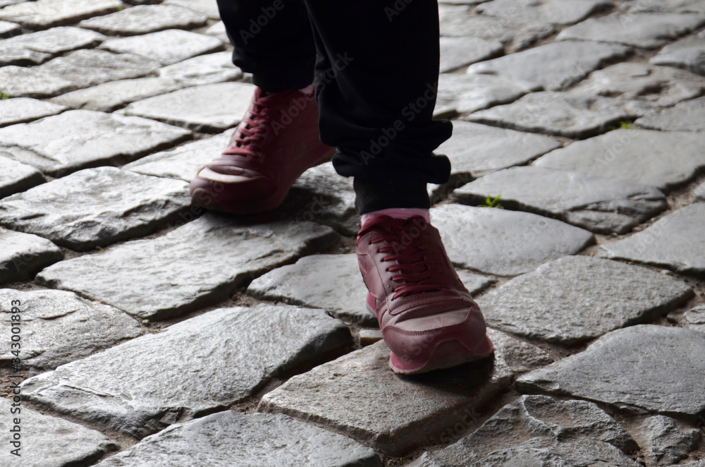 Front view, close-up. Concept: Youth shoes, modern style. Front view, close-up. Concept: Youth shoes, modern style.