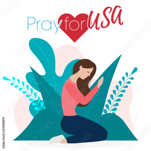 Praying hands with Covid-19 or novel coronavirus, pray for USA, save US people concept, sign symbol background, vector illustration.