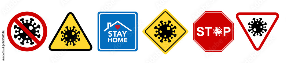 Covid-19 typography design concept prohibit sign set. Covid-19 typography design concept prohibit sign set.