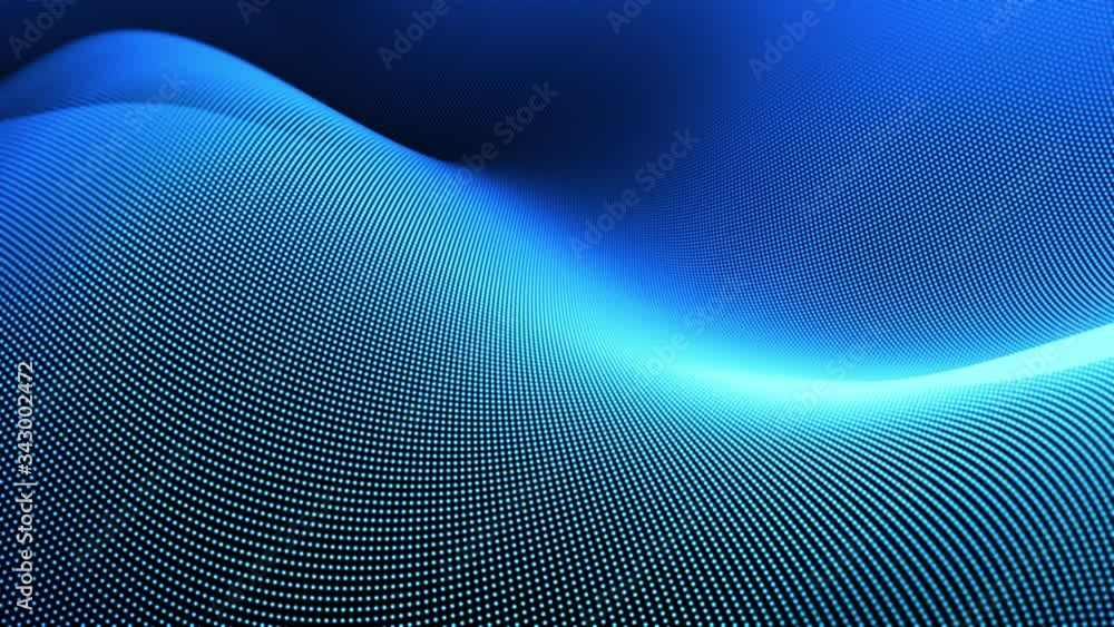4K motion graphic of blue digital particles wave flow, Digital cyberspace abstract background