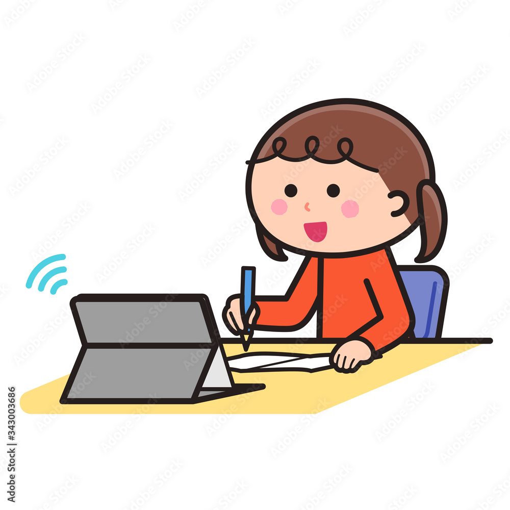 Girl taking online lessons / tablet Girl taking online lessons / tablet