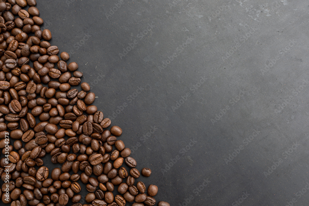 coffee bean on black wooden table background. top view coffee bean on black wooden table background. top view
