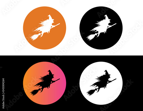 vector orange gradient Halloween holiday witch flat circle icon set