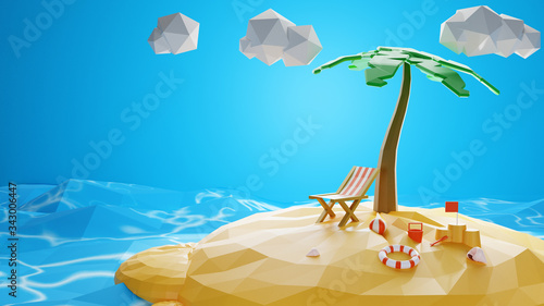 Obraz na płótnie Polygonal 3d render the image of blue sea with islands and beaches with sand