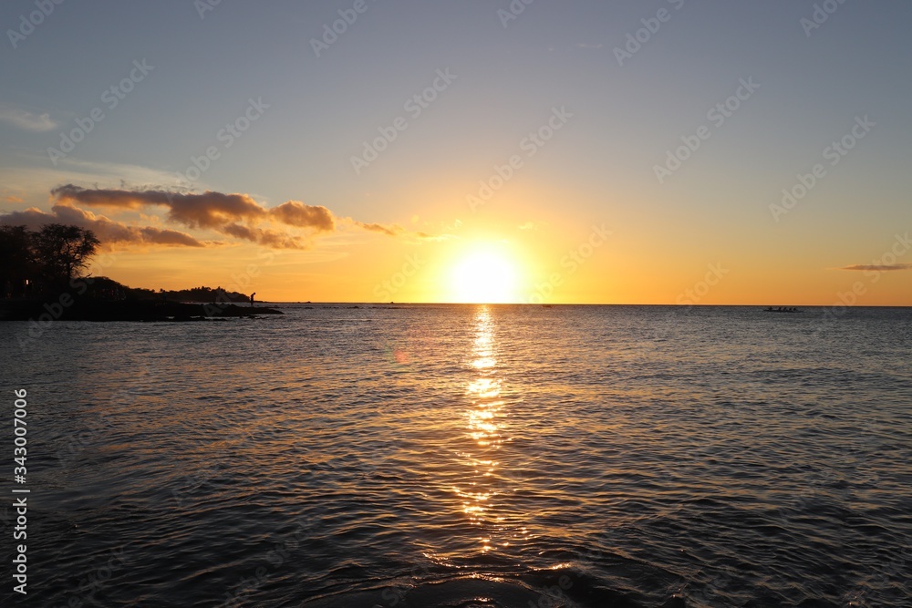 Amazing sunset in Hawaii Big Island with ocean