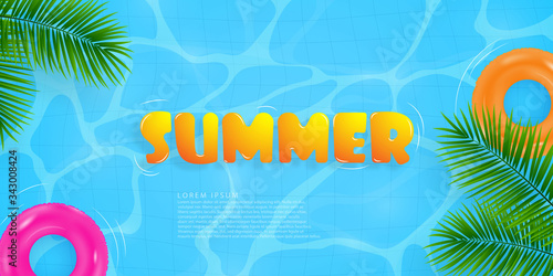 Swimming pool background with inflatable toys in summer
