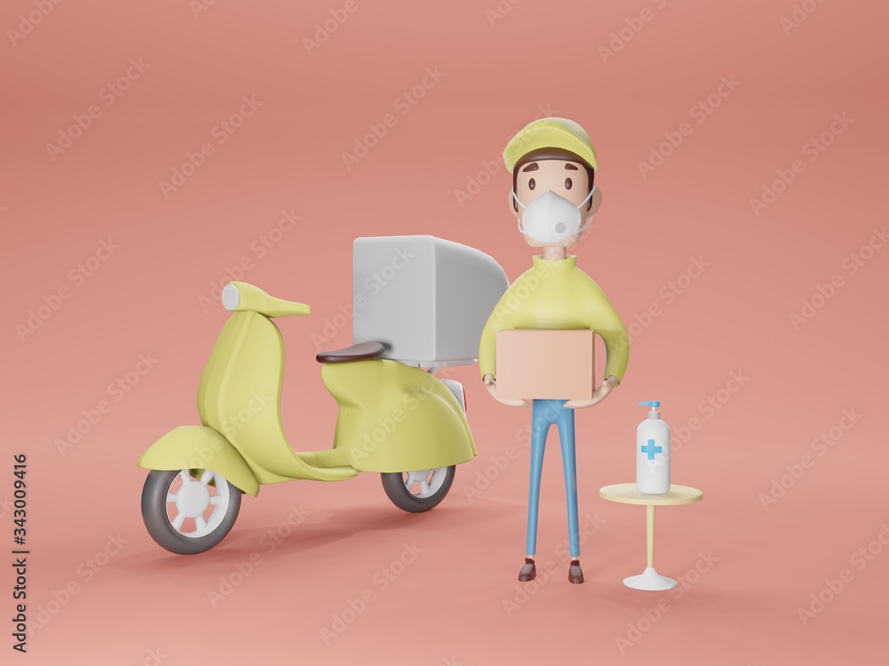 man with scooter delivery online service wash hand concept with sanitizer gel. man with scooter delivery online service wash hand concept with sanitizer gel.