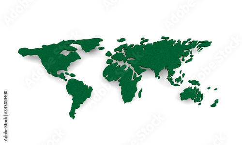 Green earth. World countries map. 3D map. Horizontally world map. isolated on white background. 3d render illustration.