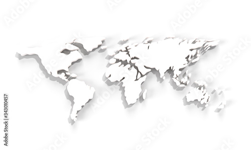 White earth. World countries map. 3D map. Horizontally world map. isolated on white background. 3d render illustration.