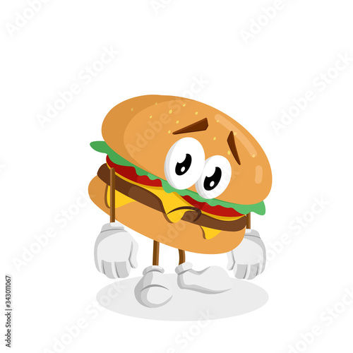 Burger Logo mascot sad pose and background with flat design style for your mascot branding.