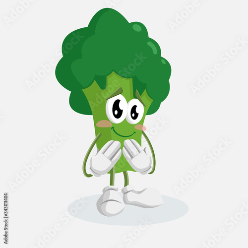 Brocoli Logo mascot ashamed pose and background with flat design style for your mascot branding.