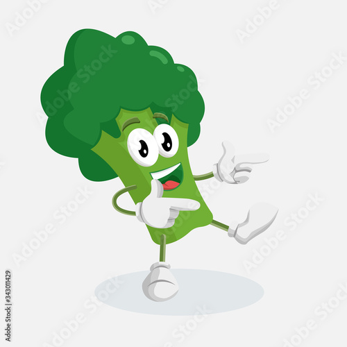 Brocoli Logo Mascot Hi pose and background with flat design style for your mascot branding.