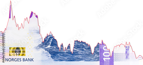 Obraz na płótnie 1000 norwegian krone bank note new edition decline graph indicating exchange rat