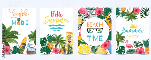 Collection of summer background set with fruit,flamingo,coconut tree.Editable vector illustration for New year invitation,postcard and website banner