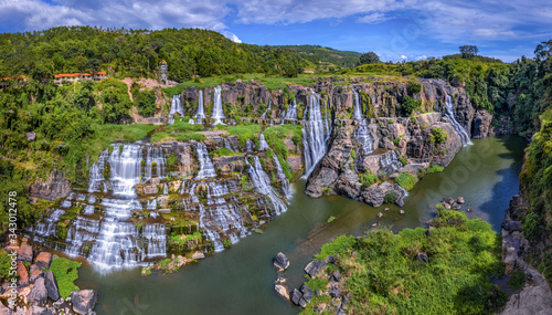 Royalty high quality free stock image aerial view of Pongour waterfall, DaLat, Lam Dong province, Vietnam, is top waterfalls in Vietnam. Aerial view photo