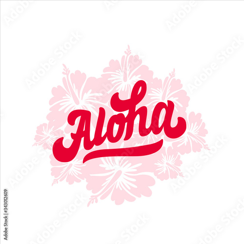 Vintage Aloha text  emblem and logo isolated on white. Hand drawn Aloha Hawaiian word for hawaii shirt print or sign