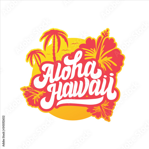 Aloha hawaii floral t-shirt print. Summer paradise phrase. Surfing related apparel design