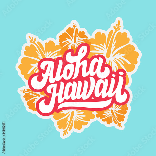 Flowers wreath with lettering aloha ink illustration