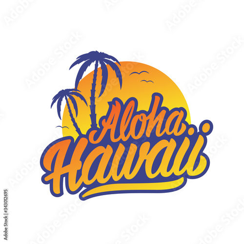 Aloha Hawaii Lettering. Holiday Inscription. Vector Illustration.