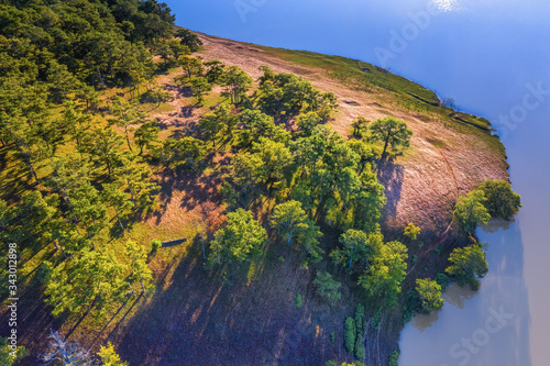 November, aerial view of pink grass at Suoi Vang lake, Da Lat, Vietnam. photo