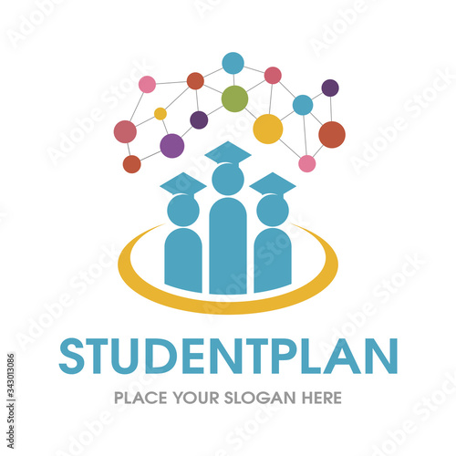 Student plant vector logo template. Students wearing graduation hats design symbol.