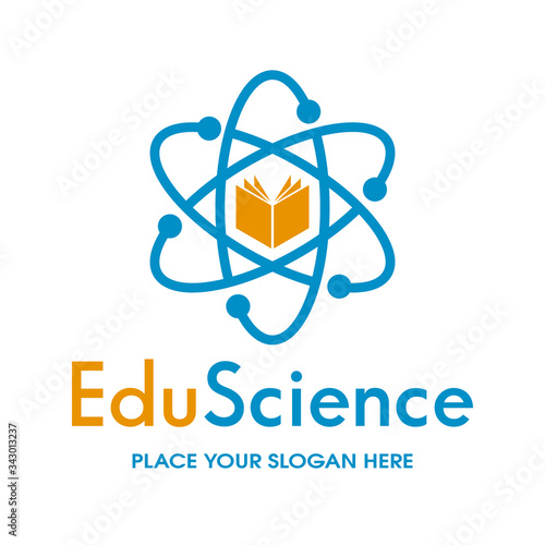 Education science vector logo template. This design use book and atom symbol