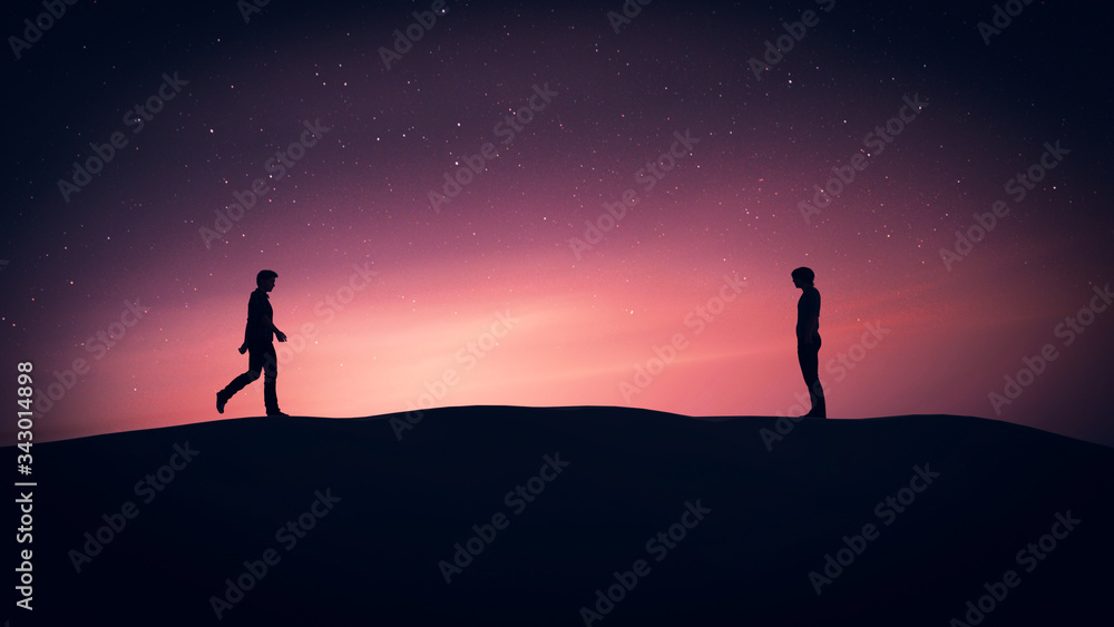 I am walking to you,Romantic gay story,3d rendering