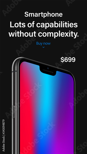 smartphone with color touch screen saver for advertising on instagram stories. realistic and detailed mobile phone mockup isolated on black background. stock vector 3d isometric illustration