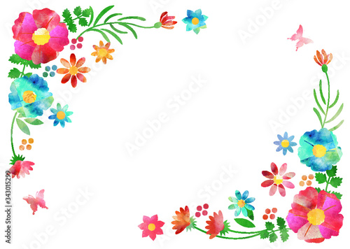 花と葉っぱ_水彩_フレーム