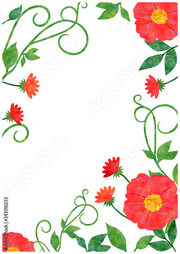 花と葉っぱ_水彩_フレーム