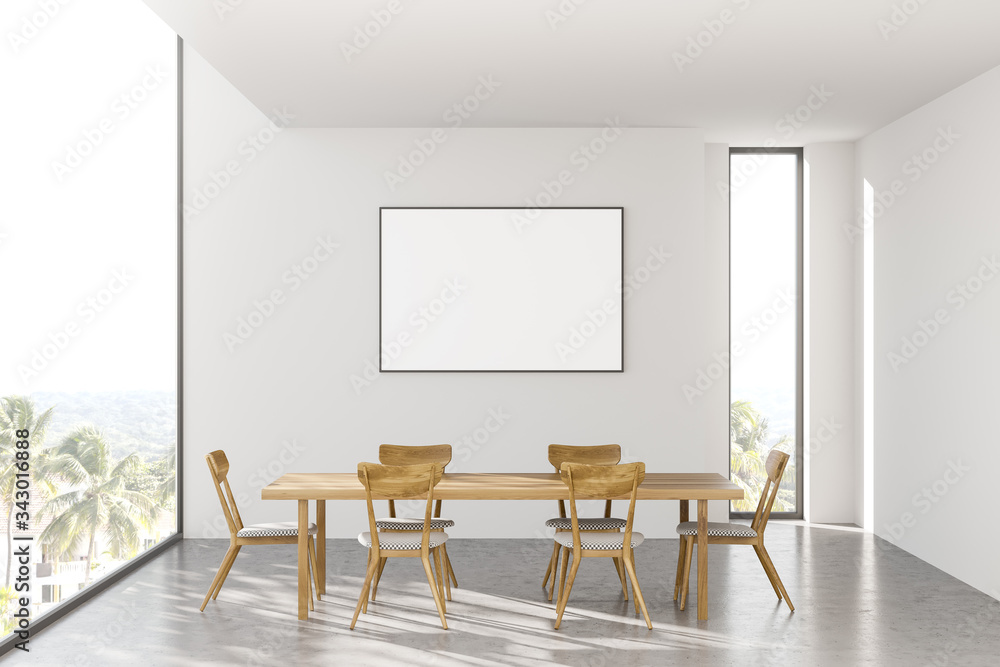Panoramic white dining room with poster Panoramic white dining room with poster